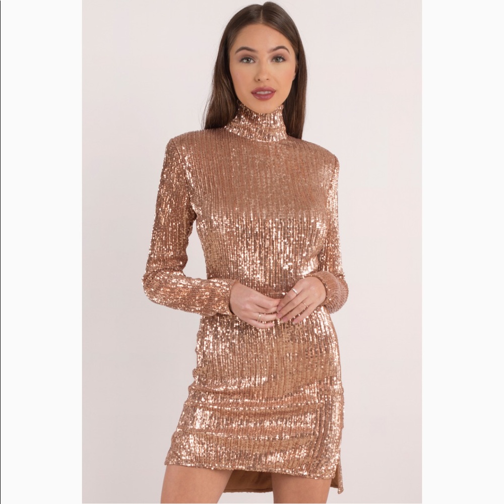 Gold Sequin Mock Neck Bodycon Dress